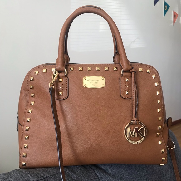 Michael Kors Handbags - Michael Kors“Sandrine stud” Brown leather satchel